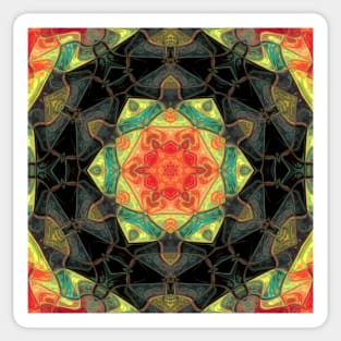 Mosaic Mandala Flower Yellow Red and Green Sticker